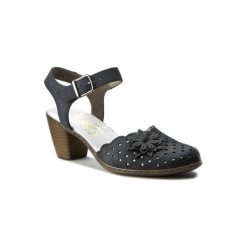 RIEKER 40956-14. Niebieskie sandały damskie Rieker, bez wzorów, ze skóry, bez obcasa, bez zapięcia. Za 229,99 zł.
