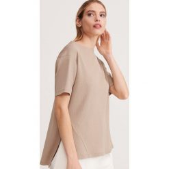 T-shirt ze strukturalnej dzianiny - Khaki. Brązowe t-shirty damskie Reserved, s, bez wzorów, z dzianiny, bez kołnierzyka. Za 59,99 zł.