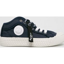Pepe Jeans - Tenisówki dziecięce. Niebieskie trampki chłopięce Pepe Jeans, bez wzorów, z jeansu, z okrągłym noskiem, na sznurówki. W wyprzedaży za 179,90 zł.