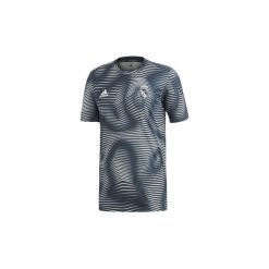 T-shirty z krótkim rękawem adidas Koszulka przedmeczowa Real Madryt. Szare koszulki męskie Adidas, s, bez wzorów, bez kołnierzyka, z krótkim rękawem, krótkie. Za 99,50 zł.
