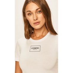 Iceberg - T-shirt. Czarne bluzki damskie Iceberg, z nadrukiem, z elastanu, casualowe, z okrągłym kołnierzem. W wyprzedaży za 449,90 zł.