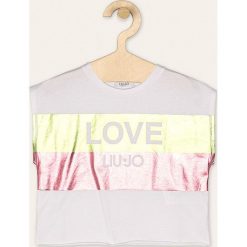 Liu Jo - T-shirt dziecięcy 128-170 cm. Białe bluzki dziewczęce Liu Jo, z nadrukiem, z bawełny, z okrągłym kołnierzem, z krótkim rękawem, krótkie, bez kaptura. W wyprzedaży za 179,90 zł.