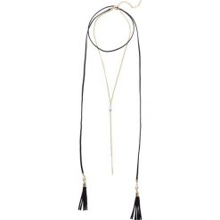 Łańcuszek z opaską choker i frędzlami bonprix czarno-złoty kolor. Czarne łańcuszki damskie marki bonprix, krótkie, złote. Za 22,99 zł.