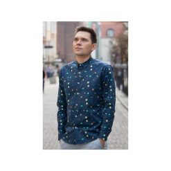 KOSZULA MĘSKA KOSMOS. Niebieskie koszule męskie Republic of patterns, s, bez wzorów, biznesowe, bez kołnierzyka, bez rękawów. Za 249,00 zł.