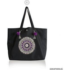 Torba LILAC MANDALA XL - shopper chwosty. Czarne shopper bag damskie Pakamera, z haftami, na ramię, duże, matowe, z haftem. Za 199,00 zł.