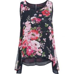 Top szyfonowy bonprix ciemnoniebieski w kwiaty. Niebieskie topy damskie bonprix, w kwiaty, z szyfonu. Za 44,99 zł.