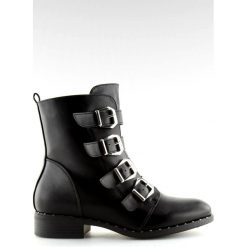 Botki z klamerkami czarne 6312 Black. Czarne botki damskie ButyModne, ze skóry ekologicznej, rockowe, bez obcasa, na płaskiej podeszwie, z paskami. Za 107,10 zł.