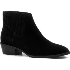 Czarne welurowe skórzane botki 28S. Czarne botki damskie Neścior, z jeansu, eleganckie, bez obcasa, bez zapięcia. W wyprzedaży za 219,00 zł.