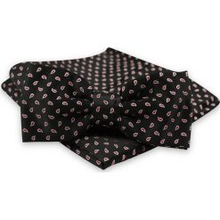 Czarna Mucha Męska -ALTIES- z Taką Samą Poszetką, w Czerwony Wzór Paisley MUALTS0534. Czerwone muszki męskie Alties, na imprezę, w paski, eleganckie. Za 39,00 zł.