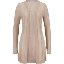 Sweter rozpinany ażurowy, długi rękaw bonprix migdałowy beżowy. Pomarańczowe swetry damskie bonprix, bez wzorów, z długim rękawem, długie, bez kaptura. Za 109,99 zł.