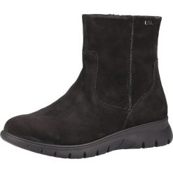 Skórzane botki w kolorze czarnym. Czarne koturny damskie Tamaris, Caprice, Marco Tozzi, s.Oliver, bez obcasa, na koturnie, bez zapięcia. W wyprzedaży za 219,95 zł.