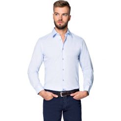 Koszula Niebieska Smart by Lancerto. Niebieskie koszule męskie LANCERTO, m, bez wzorów, z bawełny, eleganckie, z kontrastowym kołnierzykiem, bez rękawów. Za 249,90 zł.