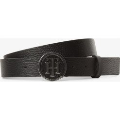 Tommy Hilfiger - Damski pasek skórzany, czarny. Czarne paski damskie TOMMY HILFIGER, w paski, eleganckie. Za 269,95 zł.