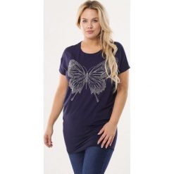 Granatowa Tunika Encourage. Szare tuniki damskie Born2be, xl, z aplikacjami, z okrągłym kołnierzem, z krótkim rękawem. Za 49,99 zł.