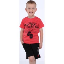 T-shirt chłopięcy z nadrukiem koralowy NDZ4489. Pomarańczowe t-shirty chłopięce Fasardi, z nadrukiem, bez rękawów. Za 39,00 zł.