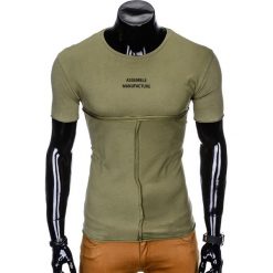 T-shirt męski z nadrukiem S958 - khaki. Brązowe t-shirty męskie Ombre Clothing, s, z nadrukiem, bez kołnierzyka. Za 15,99 zł.
