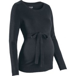Sweter ciążowy z 100% bawełny, z wiązanym paskiem bonprix czarny. Czarne swetry klasyczne damskie bonprix, z bawełny, moda ciążowa. Za 74,99 zł.