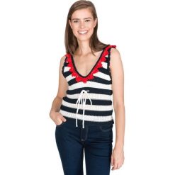 Pinko Tartare Top Niebieski Biały. Niebieskie podkoszulki damskie Pinko, m, w paski, z bawełny, bez rękawów. Za 1388,95 zł.