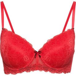 Biustonosz usztywniany bonprix czerwony. Czerwone biustonosze bonprix, w koronkowe wzory, z koronki. Za 54,99 zł.