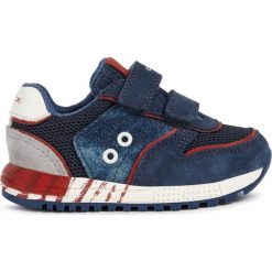 Geox Tenisówki chłopięce ALBEN B023CC_01322_C4277 23 ciemnoniebieskie. Niebieskie buty chłopięce sportowe Geox, ze skóry, bez zapięcia. Za 259,00 zł.