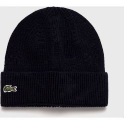 Lacoste - Czapka. Czarne czapki zimowe męskie marki Lacoste, na zimę, z dzianiny. Za 199,90 zł.