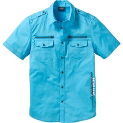 Koszula z krótkim rękawem Slim Fit bonprix turkusowy. Niebieskie koszule męskie na spinki marki TRIBORD, m, z bawełny. Za 74,99 zł.
