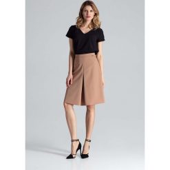 Brązwa Midi Spódnica w Kształcie Litery A z Kontrafałdą. Pomarańczowe spódniczki damskie Molly.pl, s, bez wzorów, eleganckie, midi, trapezowe. Za 189,90 zł.