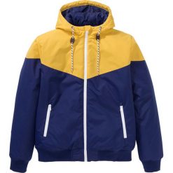 Kurtka z kapturem bonprix kobaltowo-żółty. Niebieskie płaszcze męskie bonprix, m, bez wzorów, z poliesteru, z kapturem. Za 189,99 zł.