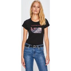 G-Star Raw - Top. Czarne bluzki damskie G-Star RAW, s, z nadrukiem, z bawełny, retro, z okrągłym kołnierzem, z krótkim rękawem. Za 139,90 zł.