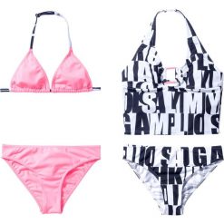 Stroje dwuczęściowe dziewczęce: Bikini+tankini (4 części) bonprix czarno-biały