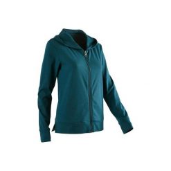 Bluza z kapturem na zamek Gym & Pilates 100 damska. Niebieskie bluzy damskie z kapturem marki DOMYOS, xs, z elastanu. Za 64,99 zł.