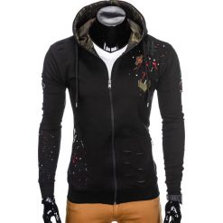 Bejsbolówki męskie: BLUZA MĘSKA ROZPINANA Z KAPTUREM B802 - CZARNA