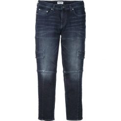 Dżinsy bojówki ze stretchem Slim Fit Straight bonprix ciemny denim. Niebieskie jeansy męskie bonprix, m. Za 129,99 zł.