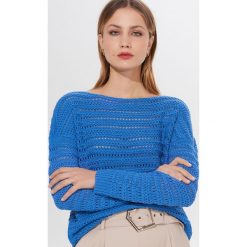 Ażurowy sweter oversize - Niebieski. Niebieskie swetry damskie Mohito, s, bez wzorów, bez rękawów, bez kaptura. W wyprzedaży za 54,99 zł.