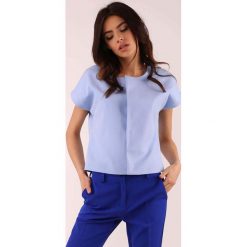 Błękitna Pudełkowa Bluzka z Krytym Zapięciem. Niebieskie bluzki damskie Molly.pl, s, bez wzorów, retro, bez kołnierzyka, z krótkim rękawem. Za 139,90 zł.