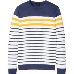Sweter z okrągłym dekoltem bonprix biało-indygo w paski. Białe swetry męskie bonprix, s, w paski, z okrągłym kołnierzem. Za 89,99 zł.
