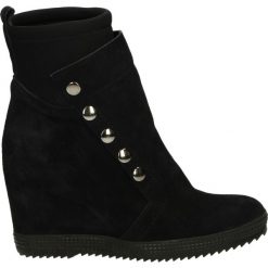 Botki - 7460 BLU-NERO. Czarne botki damskie na zamek Venezia, ze skóry, na koturnie. Za 279,00 zł.