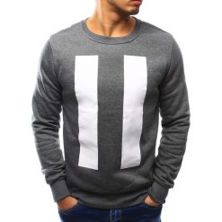 Bluzy męskie: Bluza męska bez kaptura z nadrukiem antracytowa (bx3068)