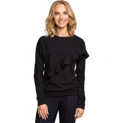 Bluzy sportowe damskie: Czarna Bluza Sportowa z Asymetryczną Falbanką