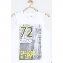 Koszulka. Białe t-shirty chłopięce CITY JUNGLE, z aplikacjami, z elastanu, bez rękawów. Za 39,90 zł.
