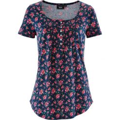 Shirt "henley", krótki rękaw bonprix ciemnoniebieski w kwiaty. Niebieskie koszulki damskie marki bonprix, w kwiaty, bez kołnierzyka, z krótkim rękawem. Za 44,99 zł.