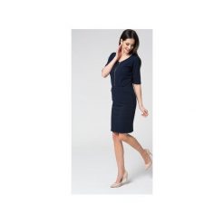 Mosali - Sukienka z Ozdobnym Zamkiem M017. Niebieskie sukienki damskie Mosali, s, bez wzorów, z dzianiny, eleganckie, bez kołnierzyka, bez rękawów, sportowe. Za 139,00 zł.