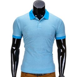 KOSZULKA MĘSKA POLO BEZ NADRUKU S847 - BŁĘKITNA. Niebieskie koszulki męskie Ombre Clothing, s, z nadrukiem, z bawełny, eleganckie, bez rękawów. Za 24,99 zł.