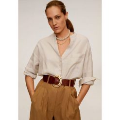 Mango - Koszula Liniki. Zielone bluzki damskie Mango, s, bez wzorów, ze lnu, casualowe, ze stójką, z długim rękawem. Za 139,90 zł.