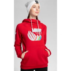 Bluza damska 4Hills BLD101 - czerwony. Czerwone bluzy damskie marki 4f, z nadrukiem, z dzianiny, bez rękawów, z kapturem. Za 159,99 zł.