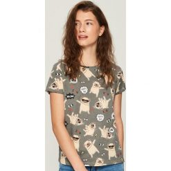 T-shirty damskie: T-shirt z nadrukiem w tańczące buldożki - Szary