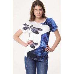 Biała Bluzka Perspicuity. Białe bluzki damskie Born2be, xl, z aplikacjami, z dzianiny, z okrągłym kołnierzem, z krótkim rękawem. Za 39,99 zł.