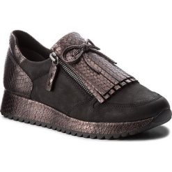 Półbuty TAMARIS - 1-24701-21 Blk/Pewter Str 011. Brązowe creepersy damskie Tamaris, z materiału, na płaskiej podeszwie. Za 289,90 zł.