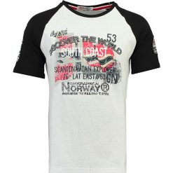 Koszulka "Julido" w kolorze białym. Białe koszulki męskie Geographical Norway Men, m, z nadrukiem, z bawełny, z okrągłym kołnierzem, bez rękawów. W wyprzedaży za 64,95 zł.