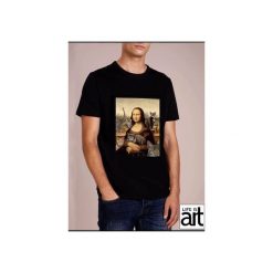 T-shirt : " Mona Lisa i koty ". Białe t-shirty męskie Life is art, xxl, z nadrukiem, klasyczne, z klasycznym kołnierzykiem. Za 120,00 zł.